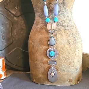 Chicos Y necklace adjustable long length pink, turquoise, purple silver